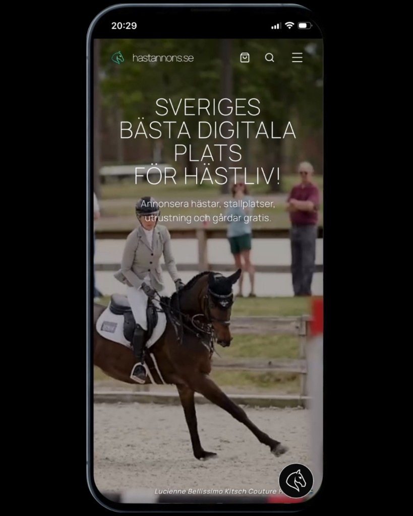 Hästannons.se i mörkt tema på iPhone