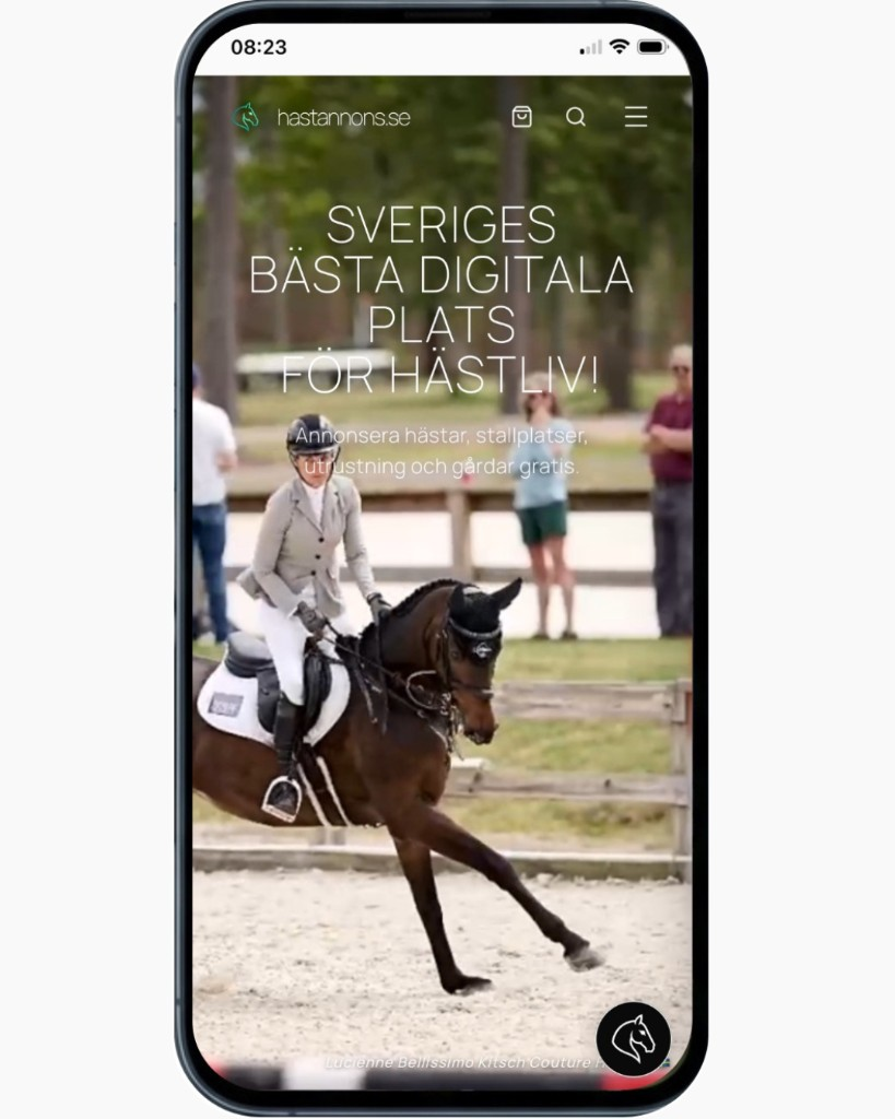Hästannons.se i ljust tema på iPhone